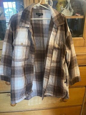 Banana Republic Brown and Cream Plaid Button-Down Shirt Jacket